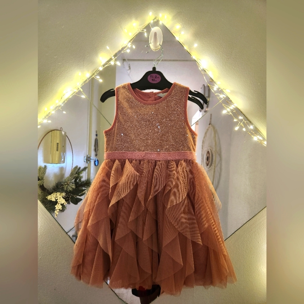 Baby Girl Tulle Ruffle Sequin Dress Mauve /Rose Gold Size 18-24M